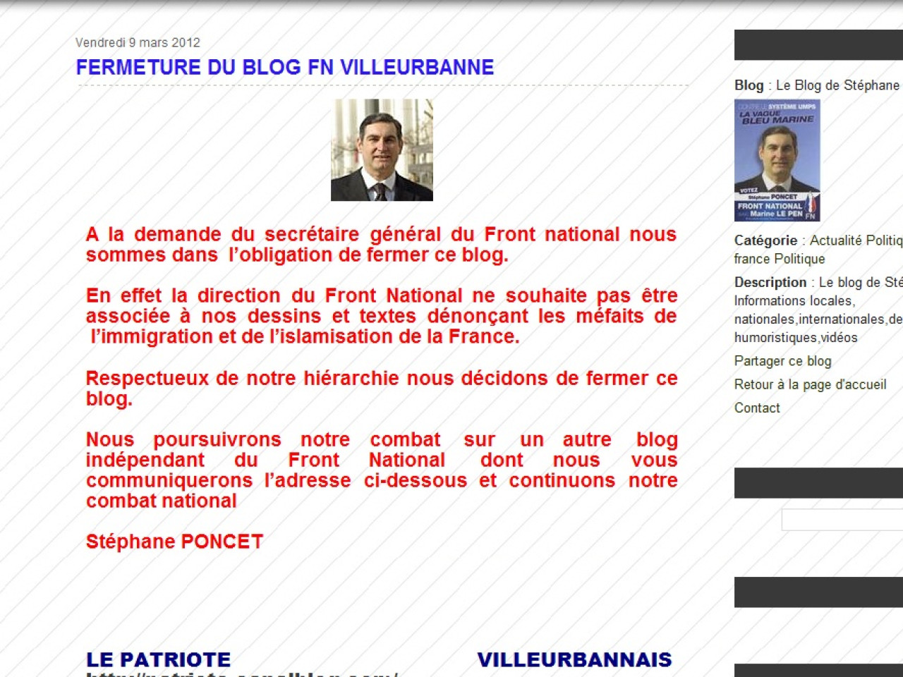 Fermeture du blog du FN de Villeurbanne Fermeture du blog du FN de Villeurbanne