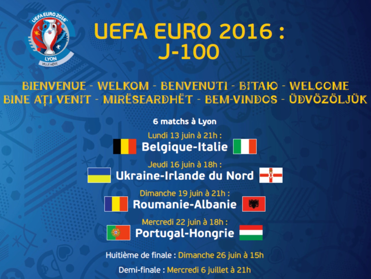 Une bâche à l’effigie de l’Euro 2016 sur les grilles de l’Hôtel de Ville de Lyon Une bâche à l’effigie de l’Euro 2016 sur les grilles de l’Hôtel de Ville de Lyon