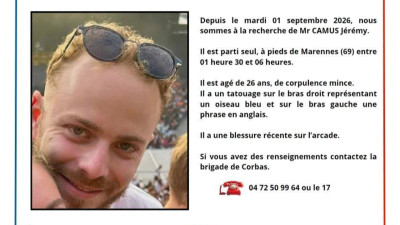 Rhône : un appel à témoins lancé après la disparition d'un jeune homme de 26 ans | mLyon